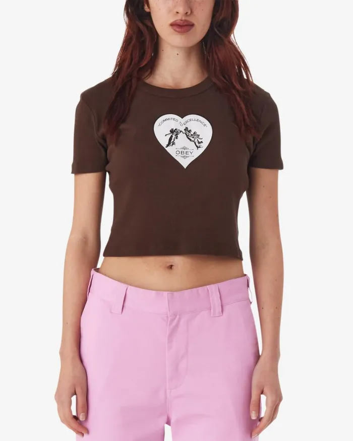 Women COMMITED TO EXCELLENCE CROPPED RIB TSHIRT Java Brown OBEY Clothing TSHIRTS Women COMMITED TO EXCELLENCE CROPPED RIB TSHIRT Java Brown OBEY Clothing TSHIRTS