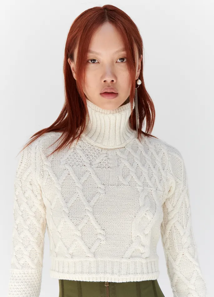 Women Cropped Cable Sweater MONSE Knitwear