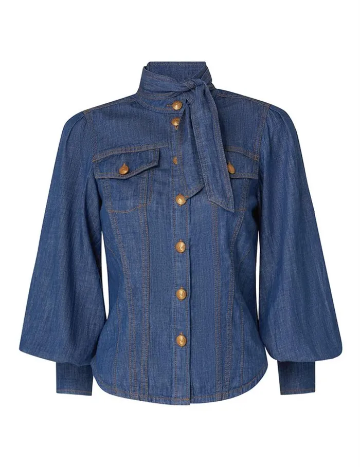 Women Denim Zimmermann Denim Corset Shirt Railway Blue