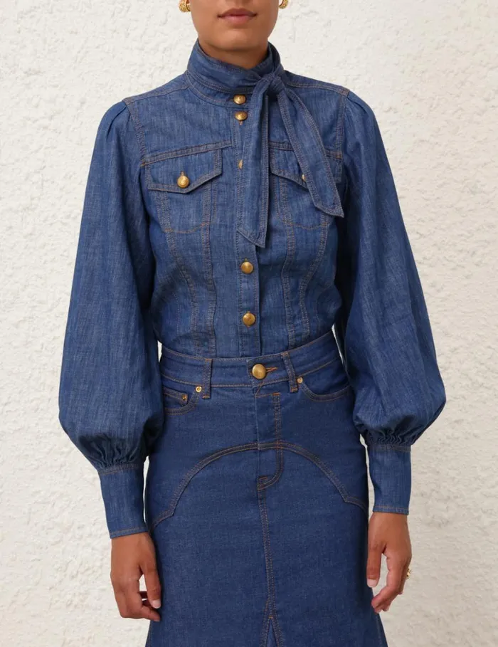 Women Denim Zimmermann Denim Corset Shirt Railway Blue