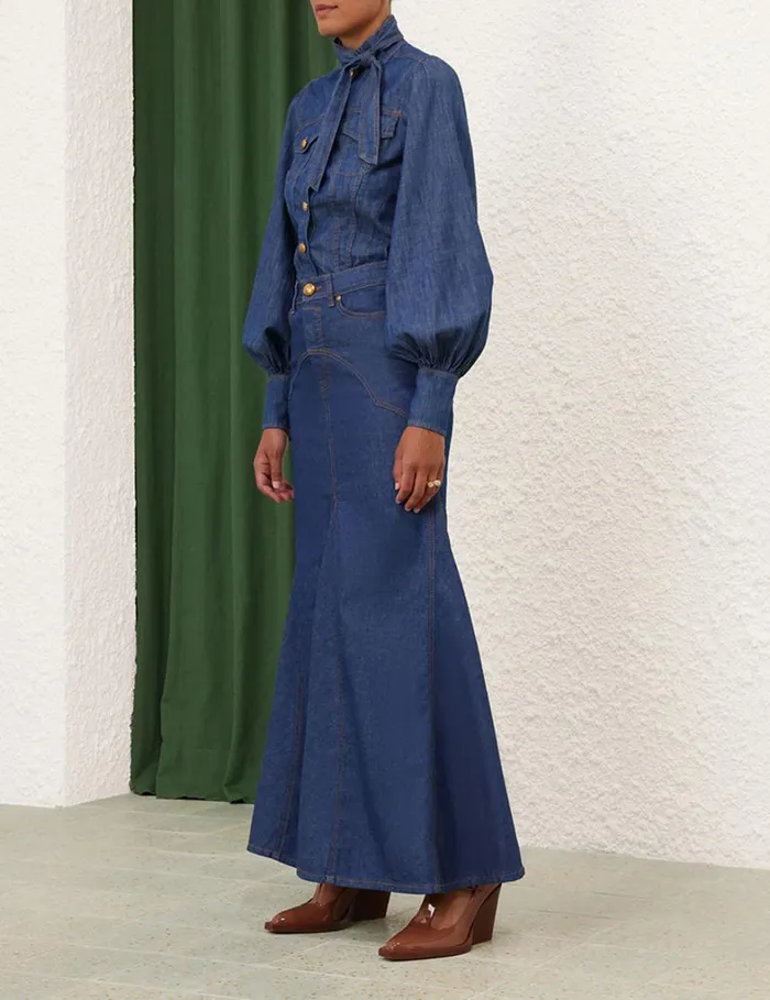Women Denim Zimmermann Denim Corset Shirt Railway Blue