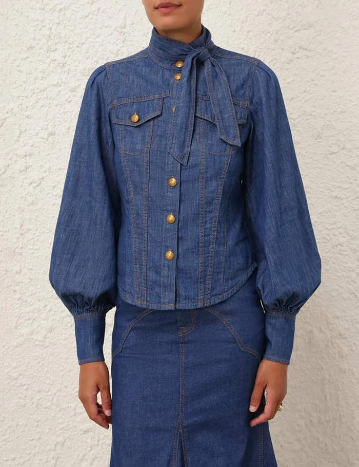Women Denim Zimmermann Denim Corset Shirt Railway Blue