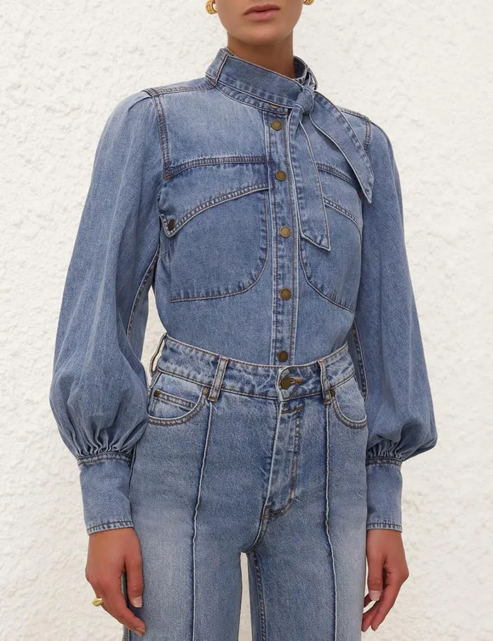 Women Denim Zimmermann Denim Pocket Shirt Poseidon Blue
