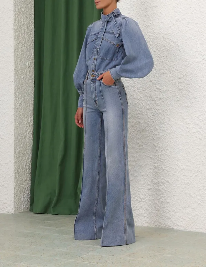 Women Denim Zimmermann Denim Pocket Shirt Poseidon Blue