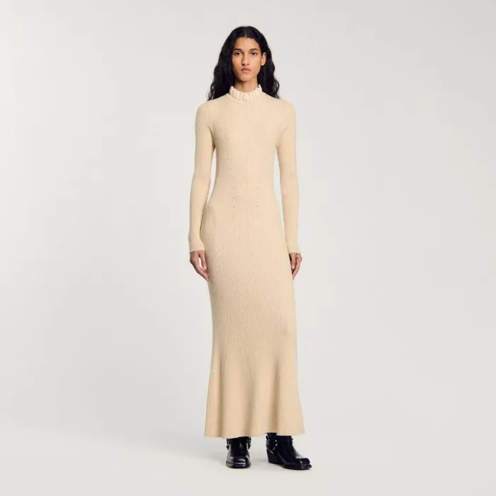 Women Dresses SANDRO Knit Maxi Dress Beige