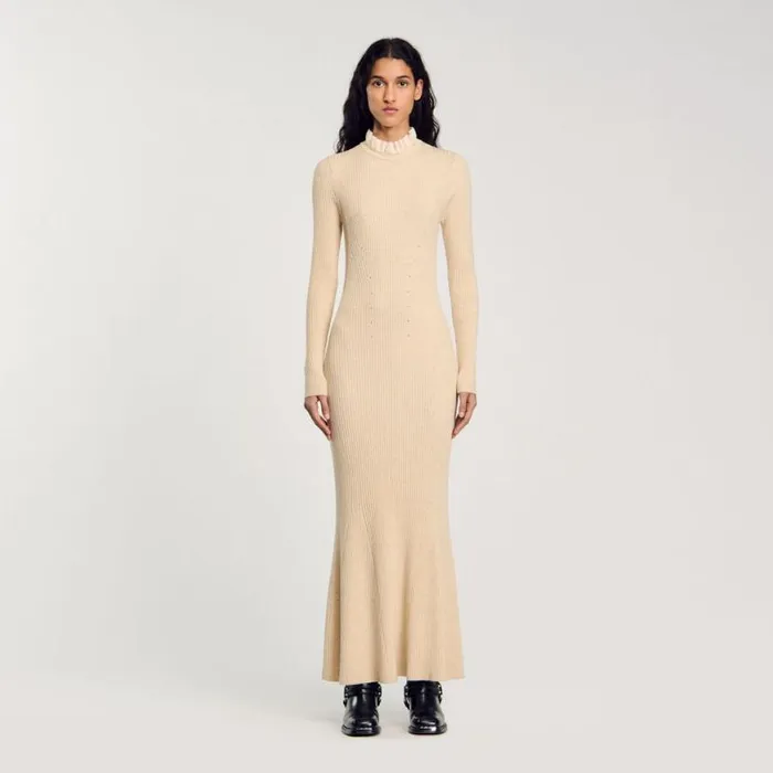 Women Dresses SANDRO Knit Maxi Dress Beige