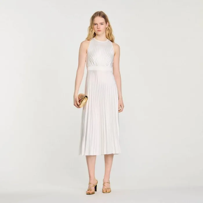 Women Dresses SANDRO Pleated Maxi Dress Ecru