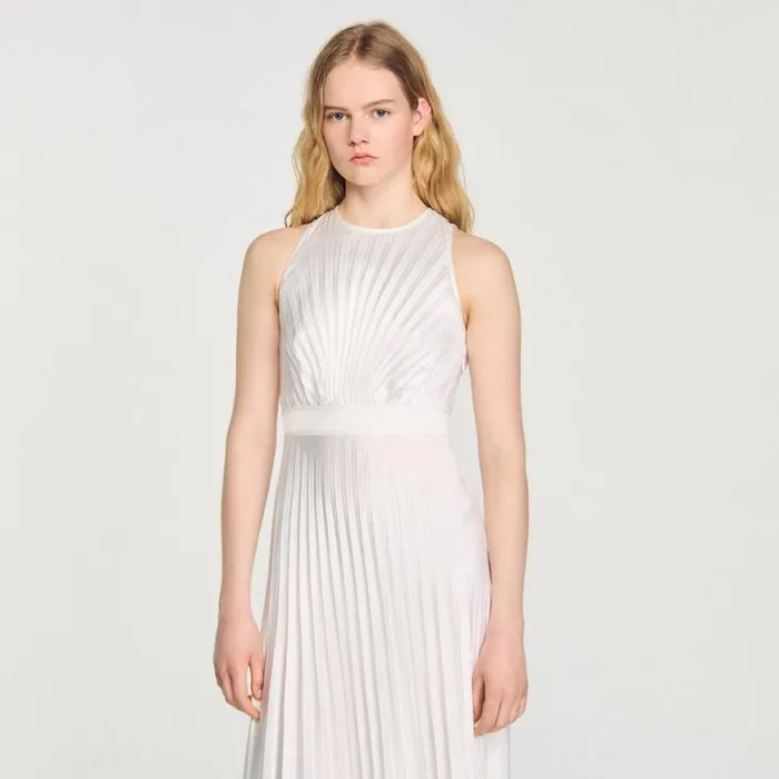 Women Dresses SANDRO Pleated Maxi Dress Ecru