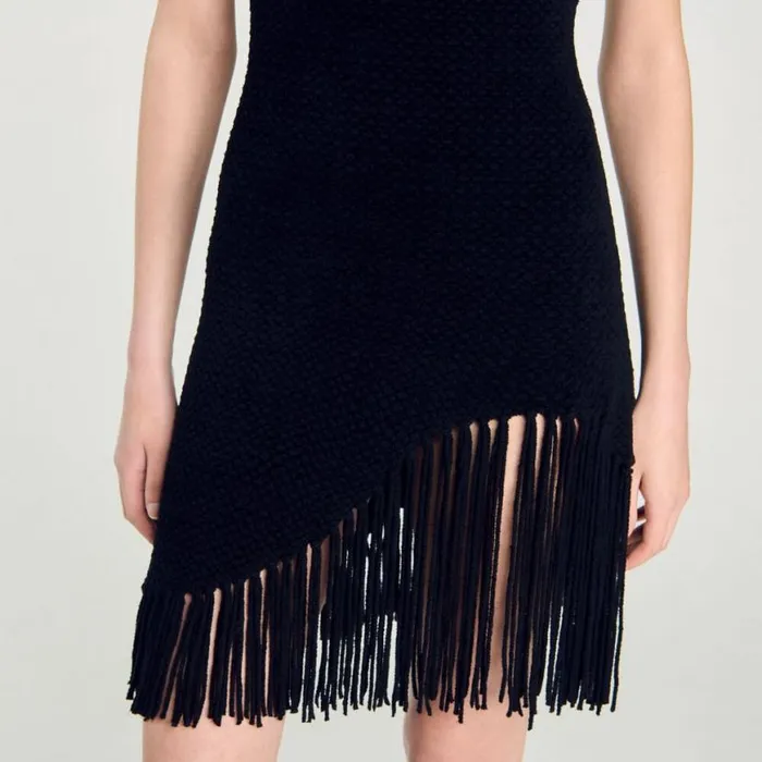 Women Dresses SANDRO Short Fringed Dress Black
