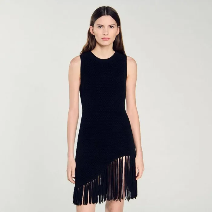 Women Dresses SANDRO Short Fringed Dress Black