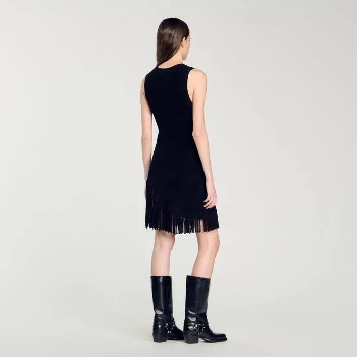 Women Dresses SANDRO Short Fringed Dress Black