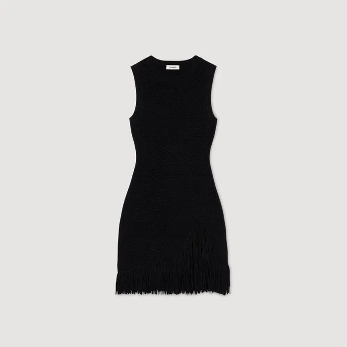 Women Dresses SANDRO Short Fringed Dress Black