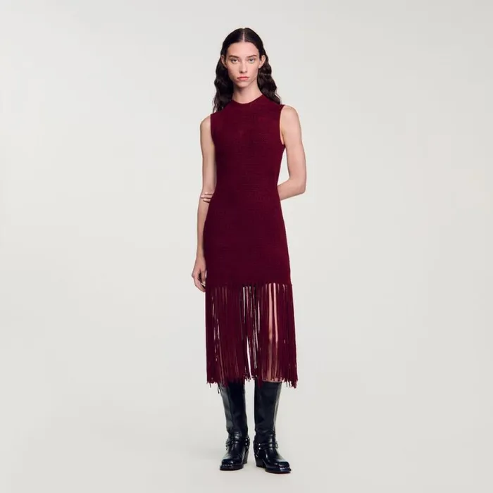 Women Dresses SANDRO Velvet Knit Dress Burgundy