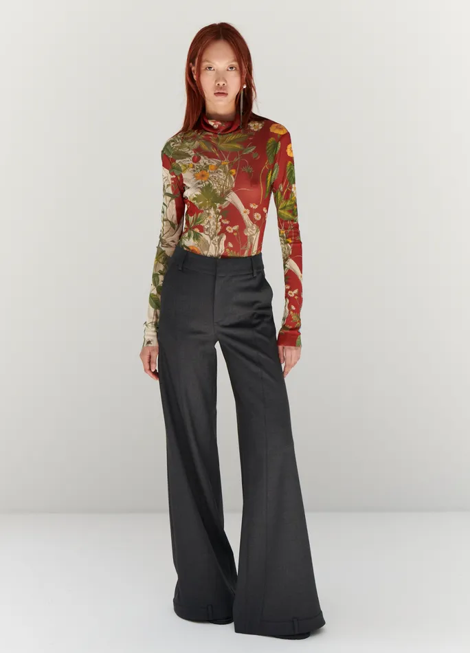 Women Floral Skeleton Print Mesh Turtleneck MONSE Tops
