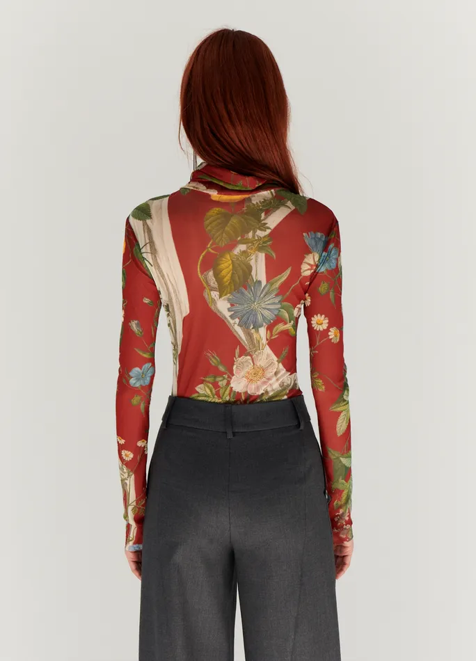 Women Floral Skeleton Print Mesh Turtleneck MONSE Tops