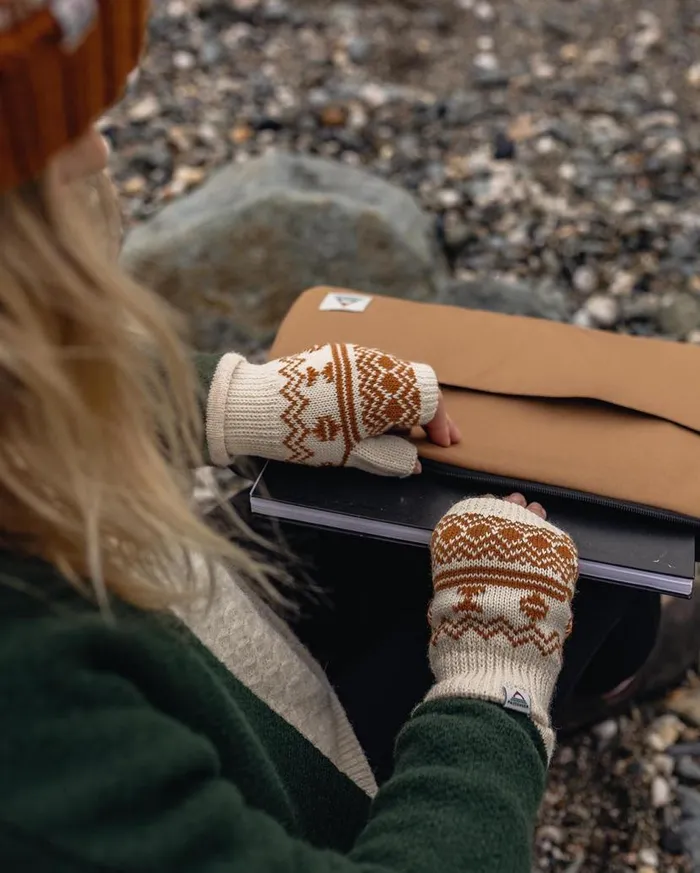 Women Gloves Passenger Flurry Recycled Fleece Lined Fingerless Mittens Glazed Ginger Glazed Ginger