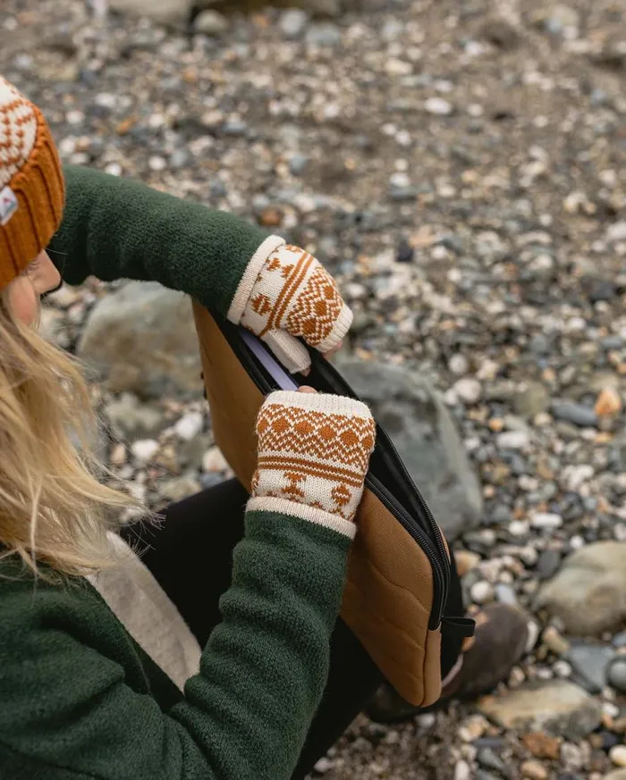 Women Gloves Passenger Flurry Recycled Fleece Lined Fingerless Mittens Glazed Ginger Glazed Ginger