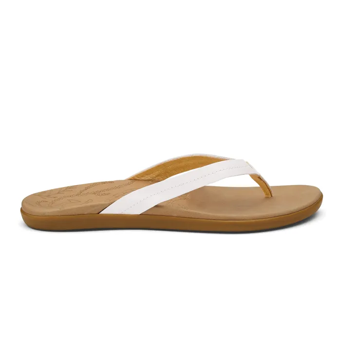 Women Honu Womens Leather Beach Sandals Bright White Golden Sand Olukai Leather