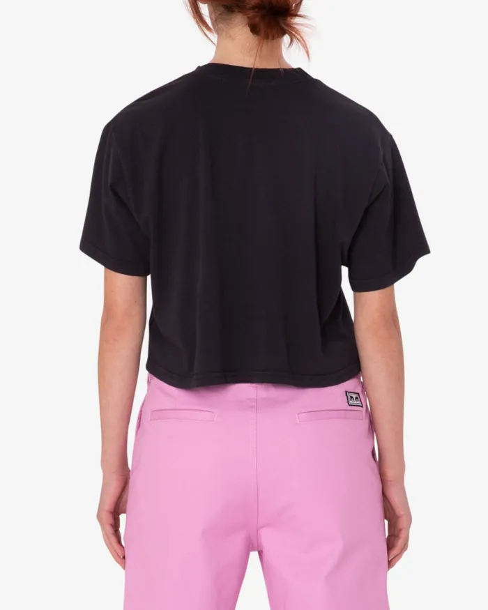 Women HOUSE OF OBEY FLORAL WEEKEND CROP TSHIRT Digital Black OBEY Clothing TSHIRTS