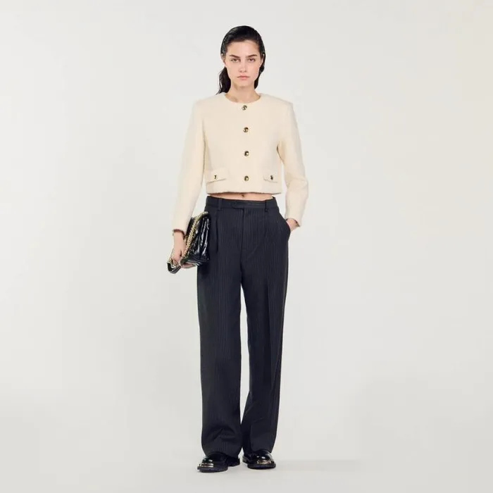 Women Jackets and Blazers SANDRO Cropped Boucl Wool Jacket White