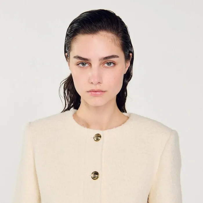 Women Jackets and Blazers SANDRO Cropped Boucl Wool Jacket White