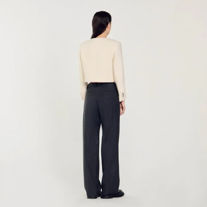 Women Jackets and Blazers SANDRO Cropped Boucl Wool Jacket White