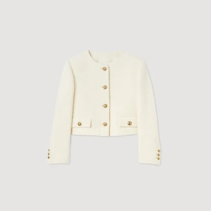 Women Jackets and Blazers SANDRO Cropped Boucl Wool Jacket White