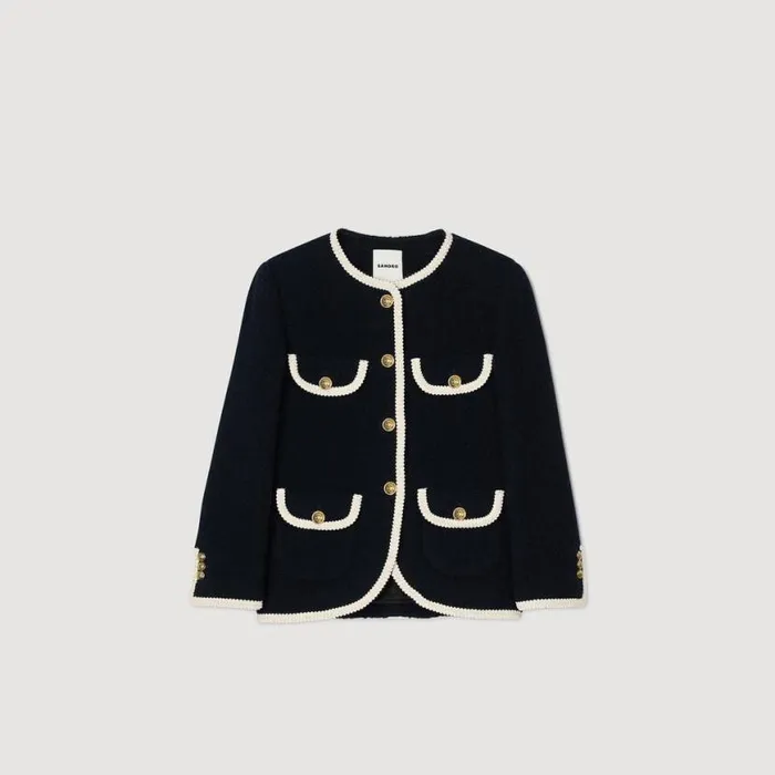 Women Jackets and Blazers SANDRO Long Tweed Jacket Navy Blue