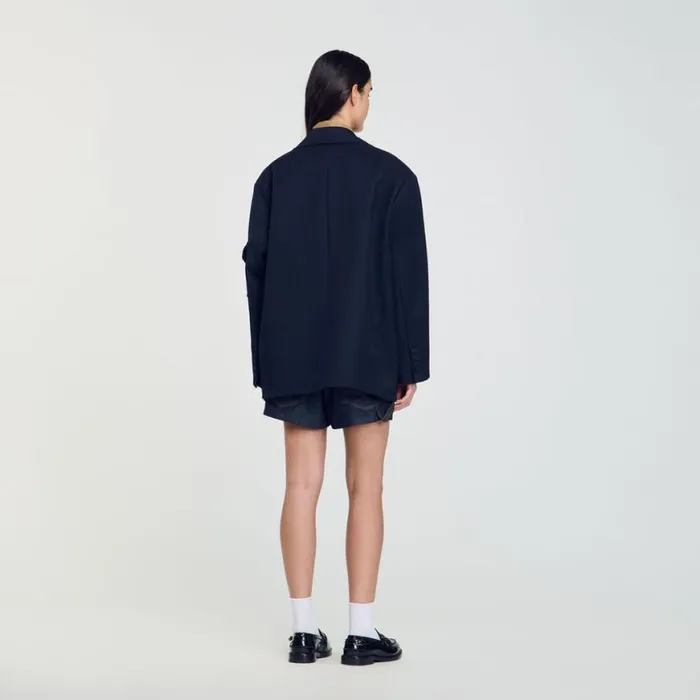 Women Jackets and Blazers SANDRO Oversized Suit Jacket Navy Blue