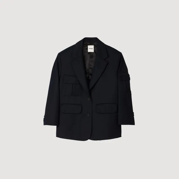 Women Jackets and Blazers SANDRO Oversized Suit Jacket Navy Blue