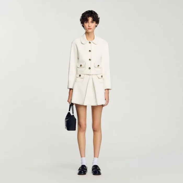 Women Jackets and Blazers SANDRO Peter Pan Collar Cropped Jacket Ecru
