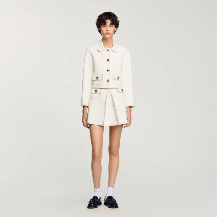 Women Jackets and Blazers SANDRO Peter Pan Collar Cropped Jacket Ecru