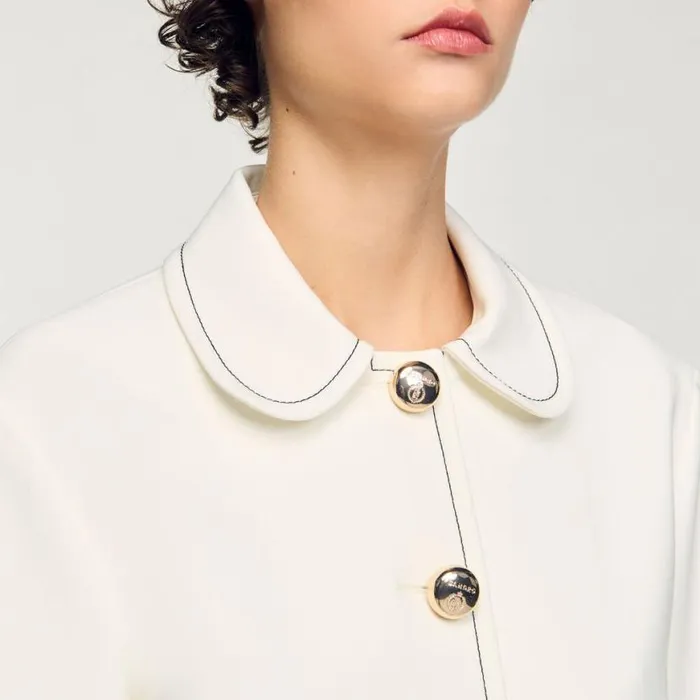 Women Jackets and Blazers SANDRO Peter Pan Collar Cropped Jacket Ecru