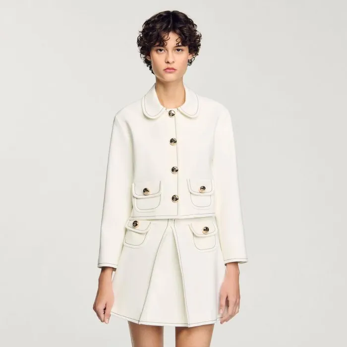 Women Jackets and Blazers SANDRO Peter Pan Collar Cropped Jacket Ecru