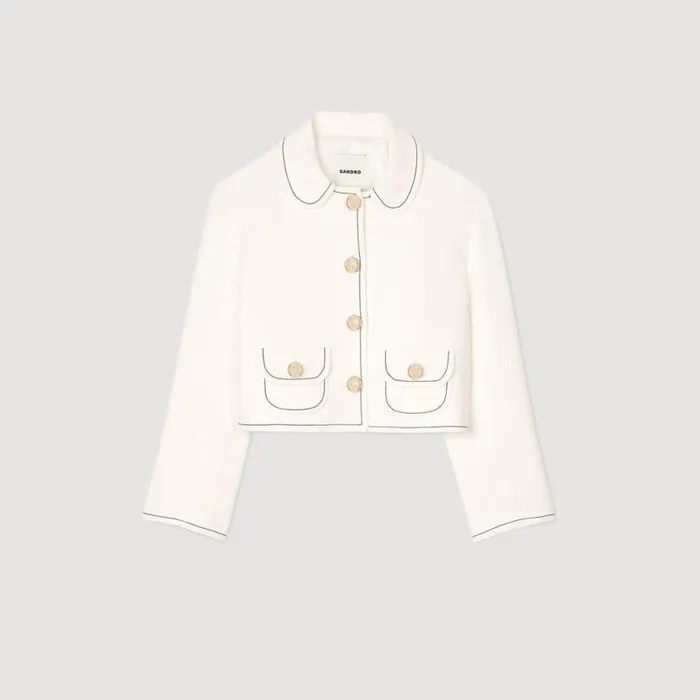 Women Jackets and Blazers SANDRO Peter Pan Collar Cropped Jacket Ecru