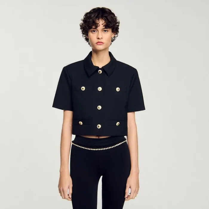 Women Jackets and Blazers SANDRO Shortsleeved Jacket Black