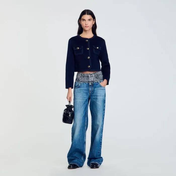 Women Jackets and Blazers SANDRO Short Wool Jacket Navy Blue