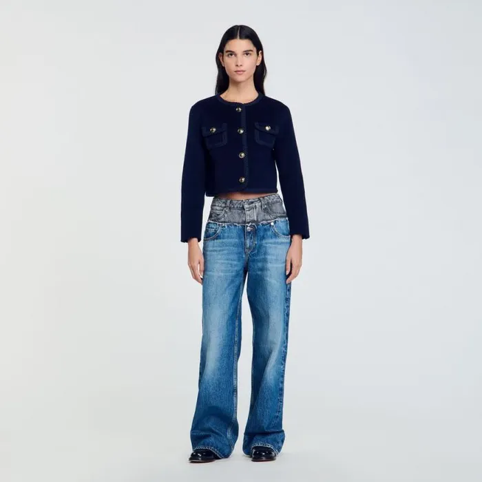 Women Jackets and Blazers SANDRO Short Wool Jacket Navy Blue