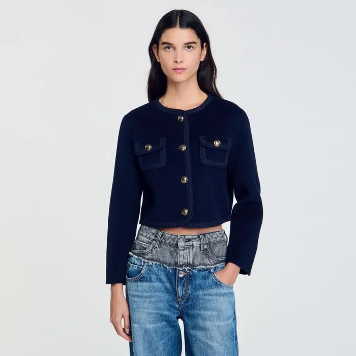 Women Jackets and Blazers SANDRO Short Wool Jacket Navy Blue