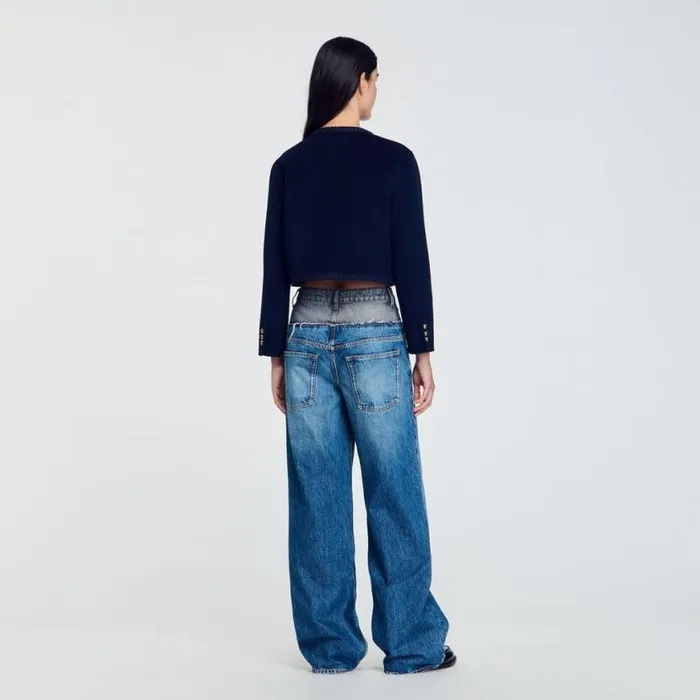 Women Jackets and Blazers SANDRO Short Wool Jacket Navy Blue