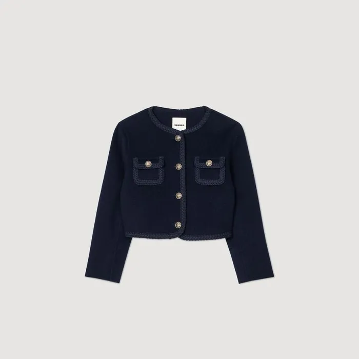 Women Jackets and Blazers SANDRO Short Wool Jacket Navy Blue