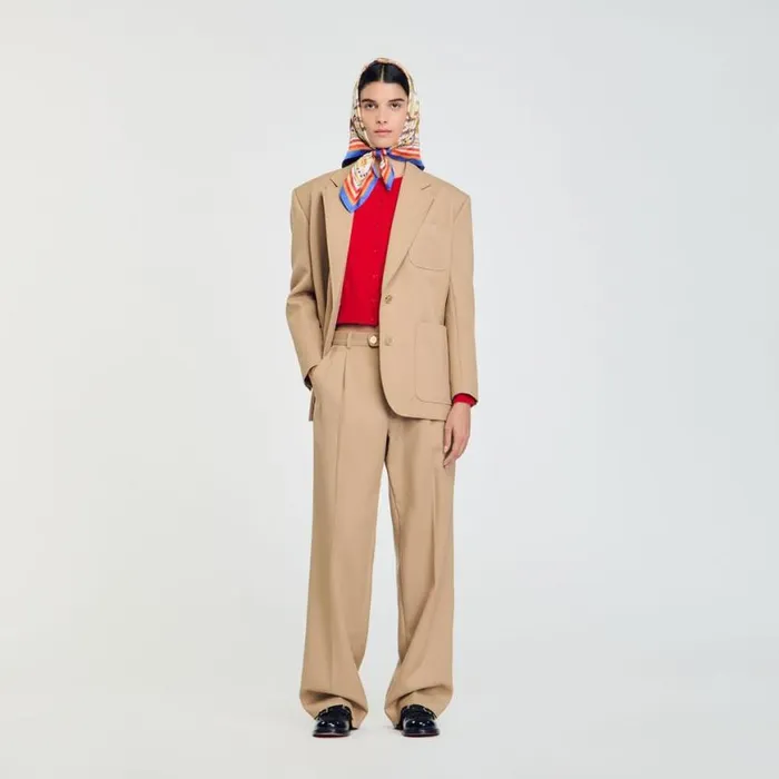Women Jackets and Blazers SANDRO Slimfit Suit Jacket Sand