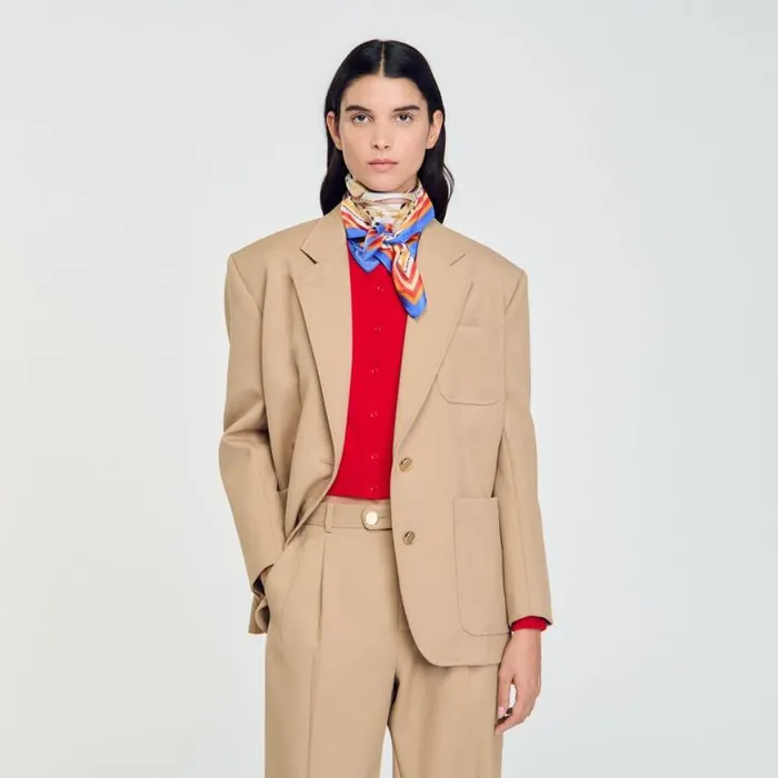 Women Jackets and Blazers SANDRO Slimfit Suit Jacket Sand
