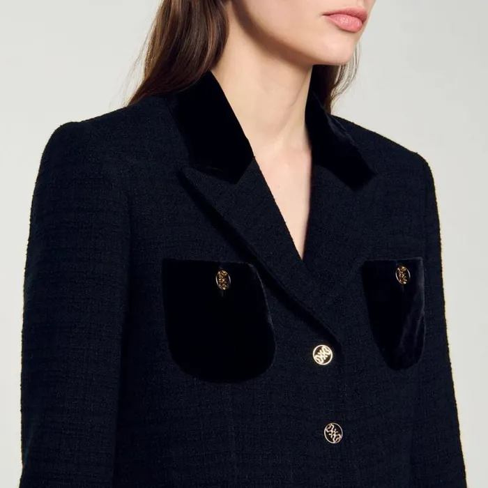 Women Jackets and Blazers SANDRO Velvet Tweed Cropped Jacket Black
