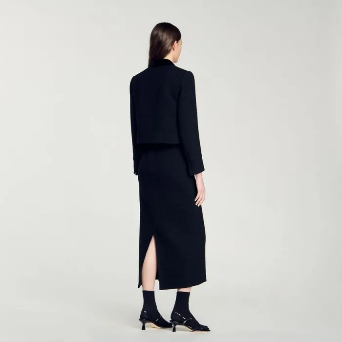 Women Jackets and Blazers SANDRO Velvet Tweed Cropped Jacket Black