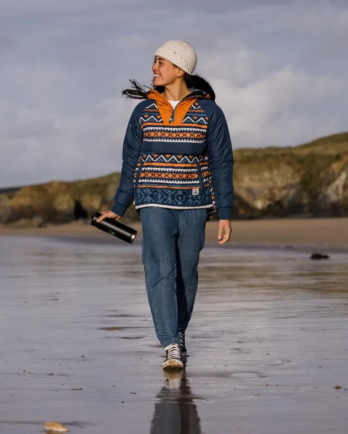 Women Jackets Passenger Ocean Recycled Insulated 12 Zip Jacket Homespun Stripe Navy Homespun Stripe Navy