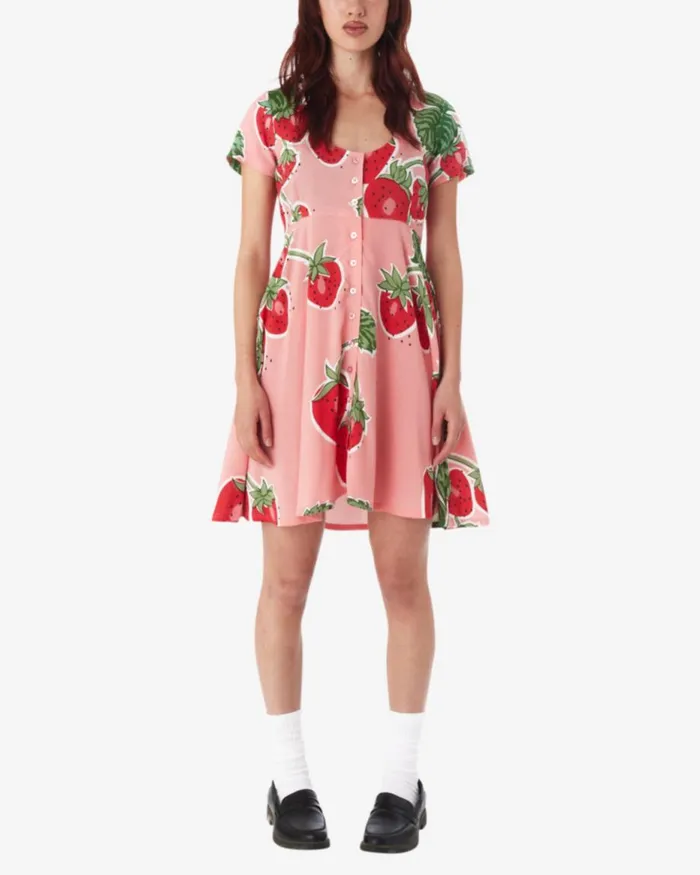 Women JUMBO BERRIES DRESS Flamingo Pink Multi OBEY Clothing DRESSES
