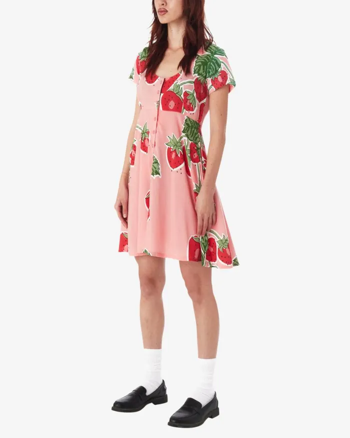 Women JUMBO BERRIES DRESS Flamingo Pink Multi OBEY Clothing DRESSES