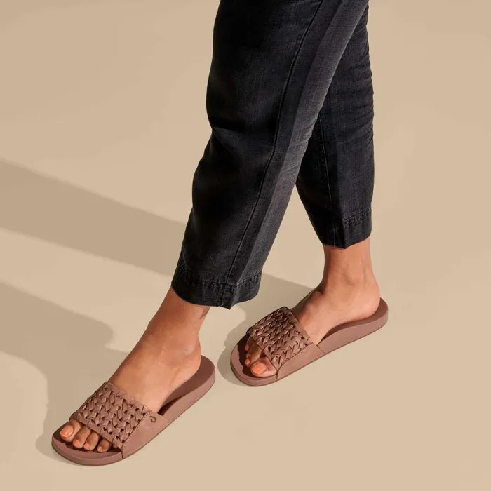 Women Kmola Womens Woven Slide Sandals Tan Olukai Leather Women Kmola Womens Woven Slide Sandals Tan Olukai Leather