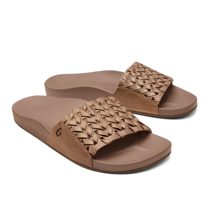 Women Kmola Womens Woven Slide Sandals Tan Olukai Leather Women Kmola Womens Woven Slide Sandals Tan Olukai Leather